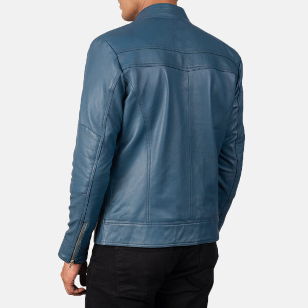 Mack Blue Leather Biker Jacket - Image 5