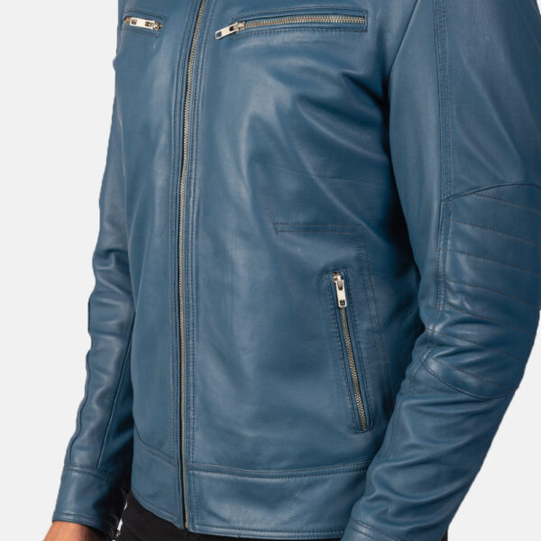 Mack Blue Leather Biker Jacket - Image 6