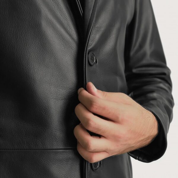 Mateo Black Leather Single Breasted Coat - Image 6