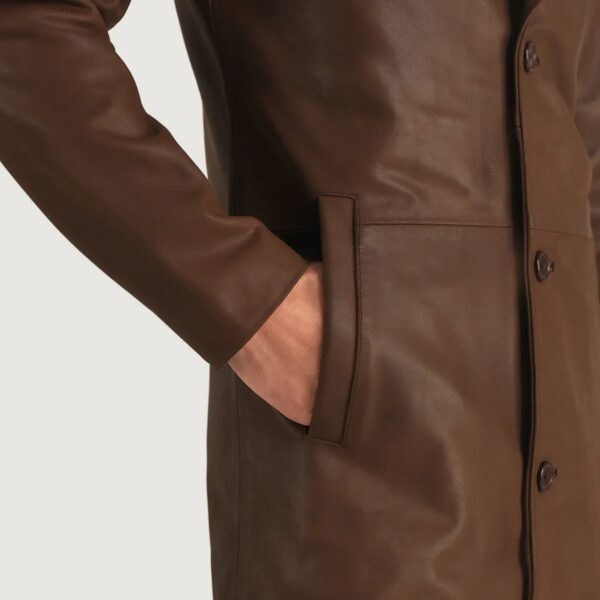 Mateo Brown Leather Single Breasted Coat - Image 6