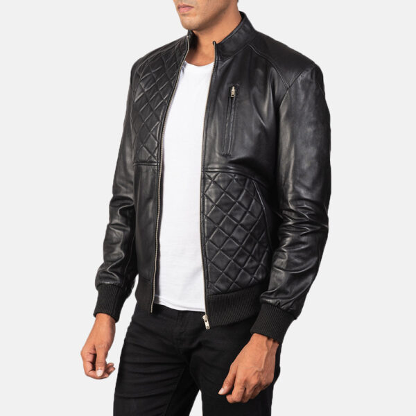 Moda Black Leather Bomber Jacket - Image 2