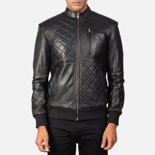 Moda Black Leather Bomber Jacket - Image 4