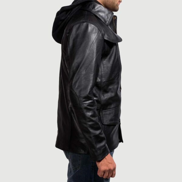 Moulder Hooded Black Leather Jacket - Image 4