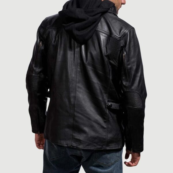 Moulder Hooded Black Leather Jacket - Image 6