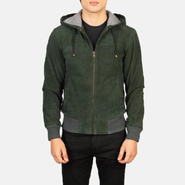 Nintenzo Green Hooded Suede Bomber Jacket - Image 4
