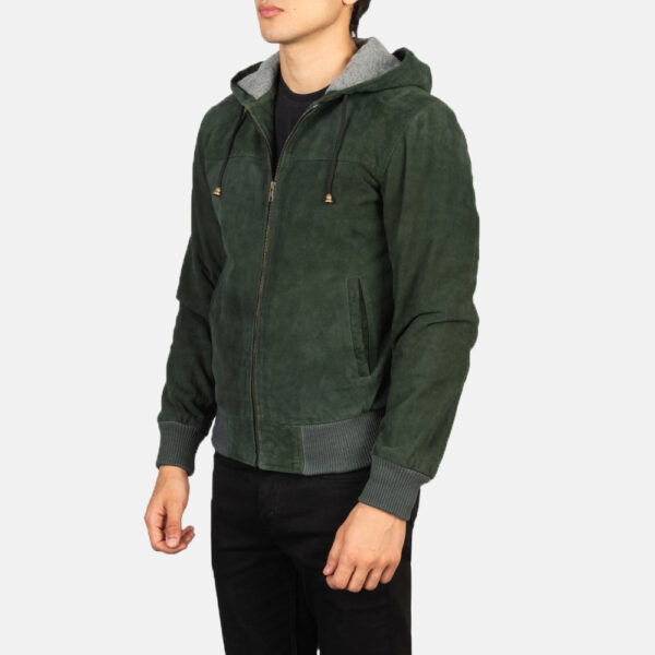 Nintenzo Green Hooded Suede Bomber Jacket - Image 2