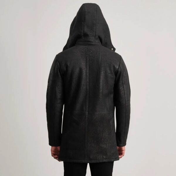 Nolan Distressed Black Leather Duffle Coat - Image 5