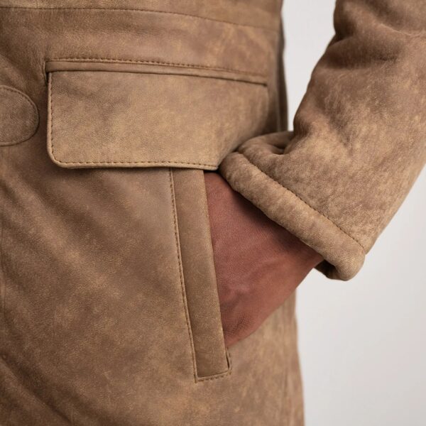 Nolan Distressed Brown Leather Duffle Coat - Image 6