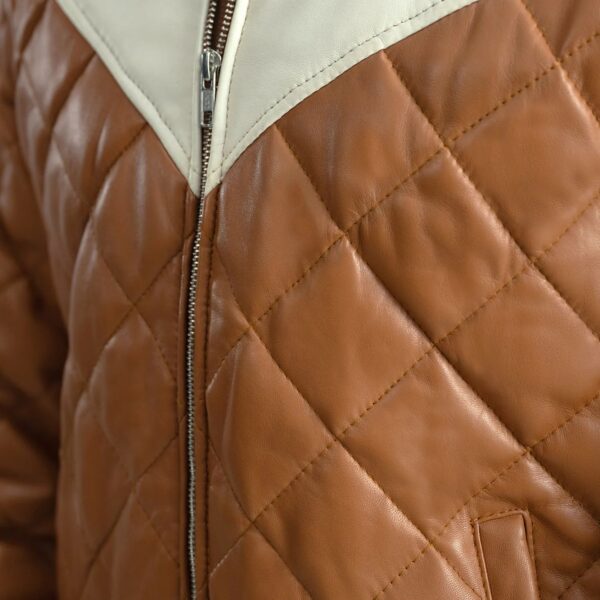 Norman Tan Hooded Bomber Leather Puffer Jacket - Image 6