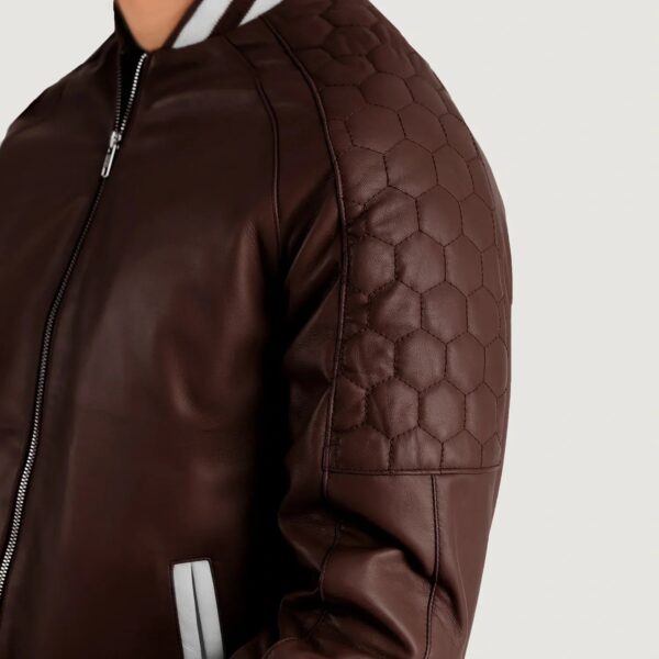 Pascal Maroon Leather Varsity Jacket - Image 6