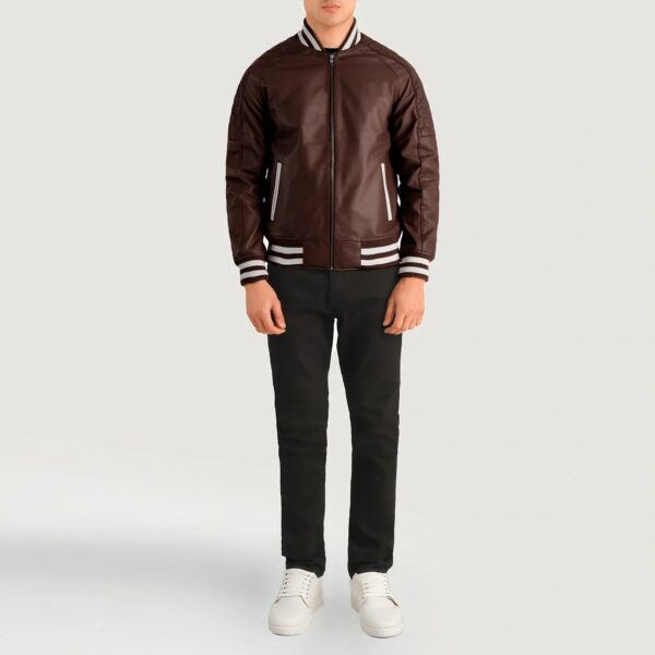 Pascal Maroon Leather Varsity Jacket - Image 3