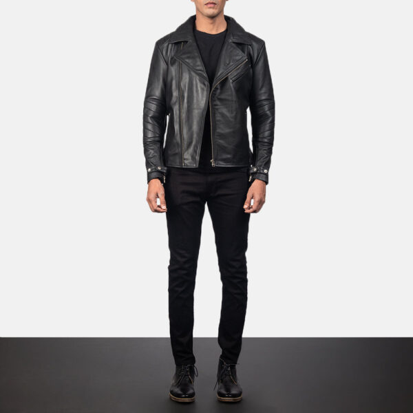Raiden Black Leather Biker Jacket - Image 3