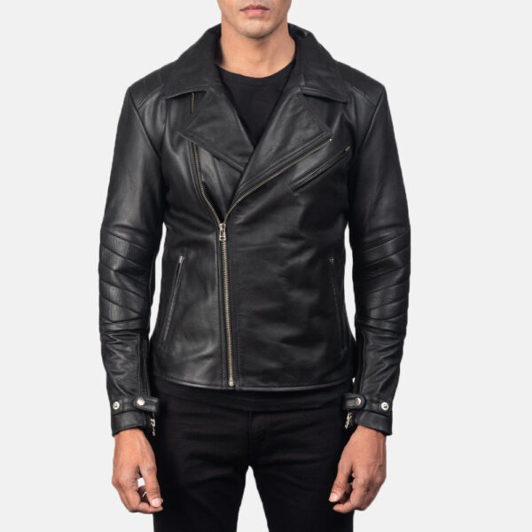 Raiden Black Leather Biker Jacket - Image 4