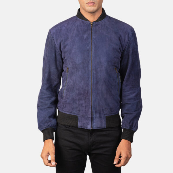 Shane Blue Suede Bomber Jacket - Image 4