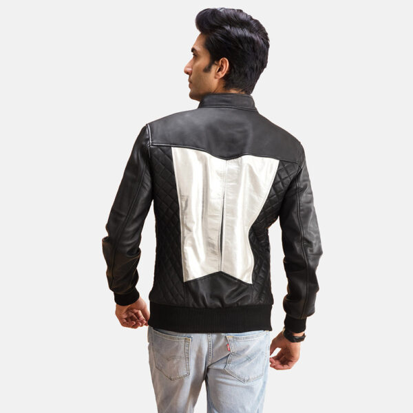 Spade Silver Black Leather Bomber Jacket - Image 3