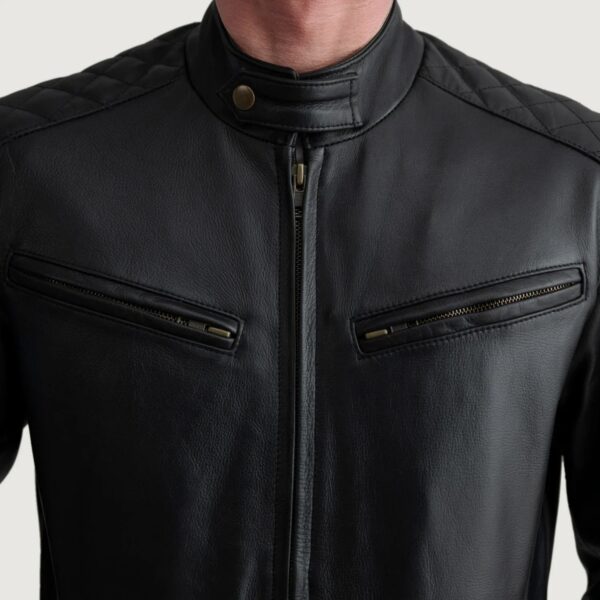 Sven Black Leather Bomber Jacket - Image 5