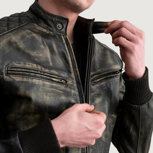 Sven Distressed Brown Leather Bomber Jacket - Image 5