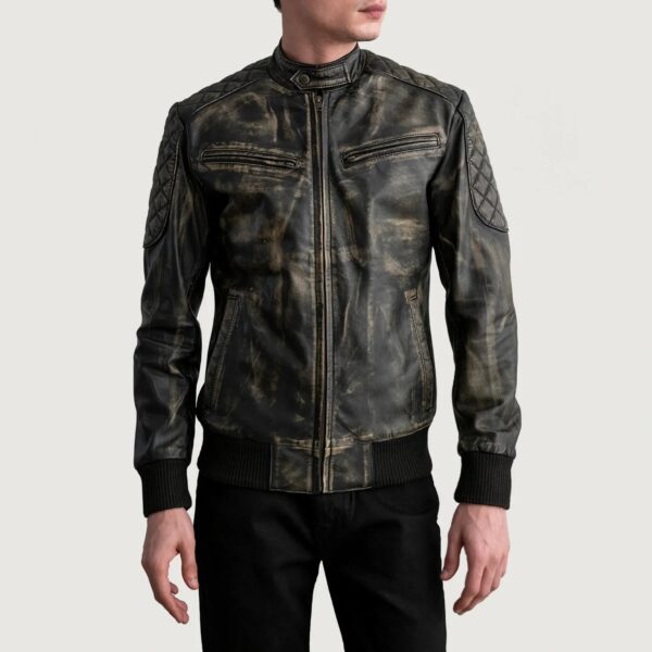 Sven Distressed Brown Leather Bomber Jacket - Image 3