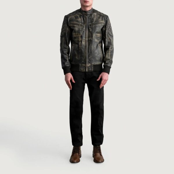 Sven Distressed Brown Leather Bomber Jacket - Image 4