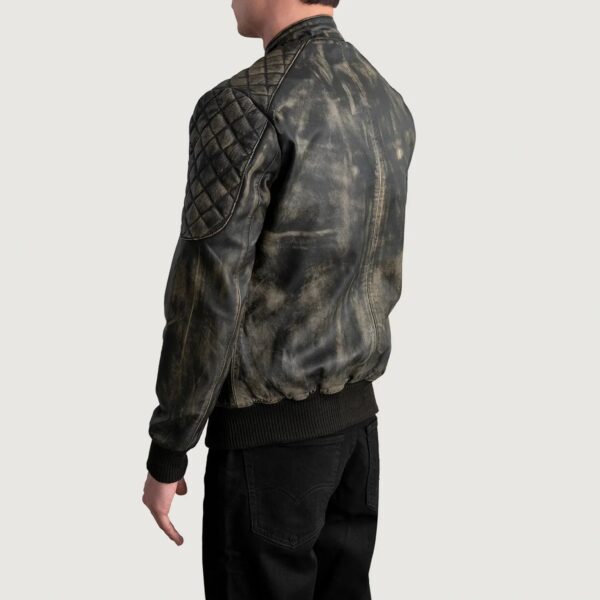 Sven Distressed Brown Leather Bomber Jacket - Image 6