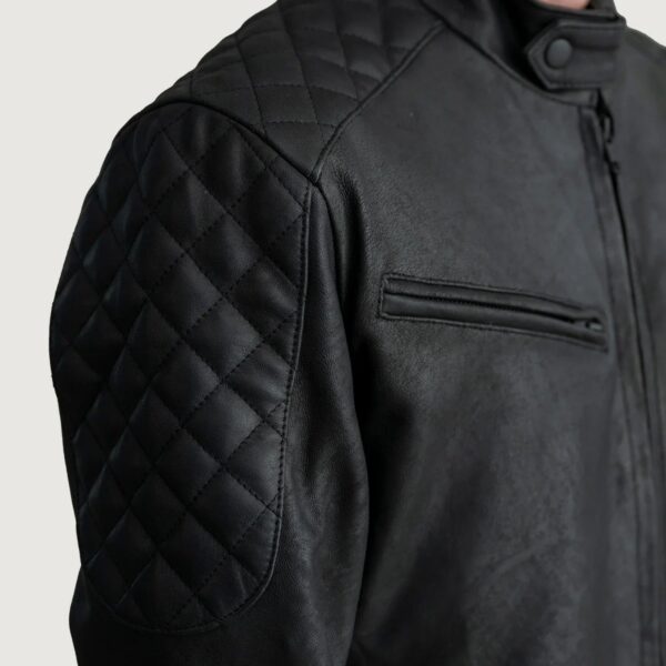 Sven Tumbled Black Leather Bomber Jacket - Image 5