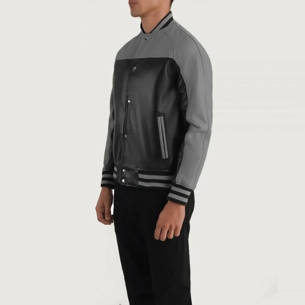 Terrance Black & Grey Leather Varsity Jacket - Image 2
