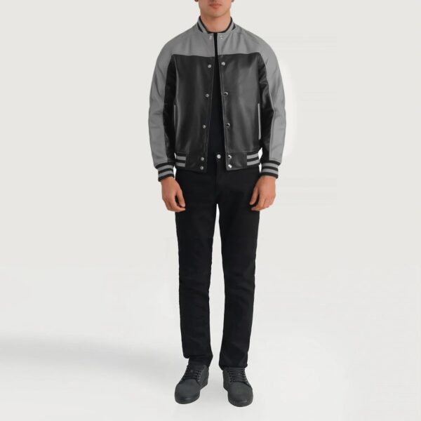 Terrance Black & Grey Leather Varsity Jacket - Image 3