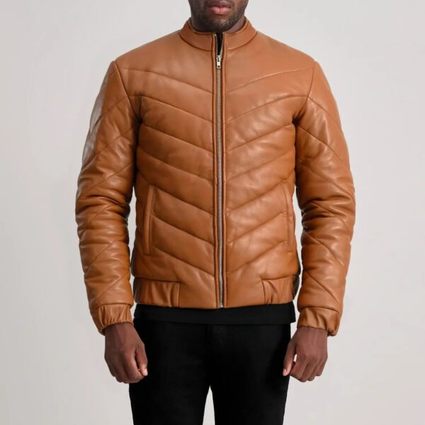 Travis Tan Leather Puffer Jacket - Image 4