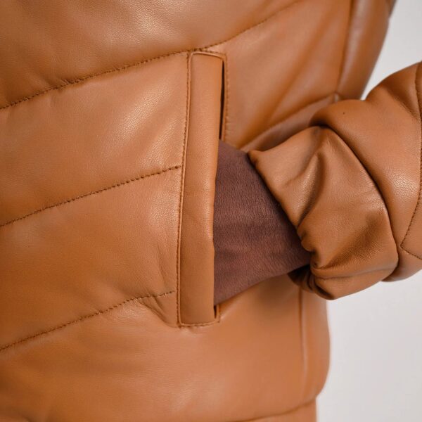 Travis Tan Leather Puffer Jacket - Image 6