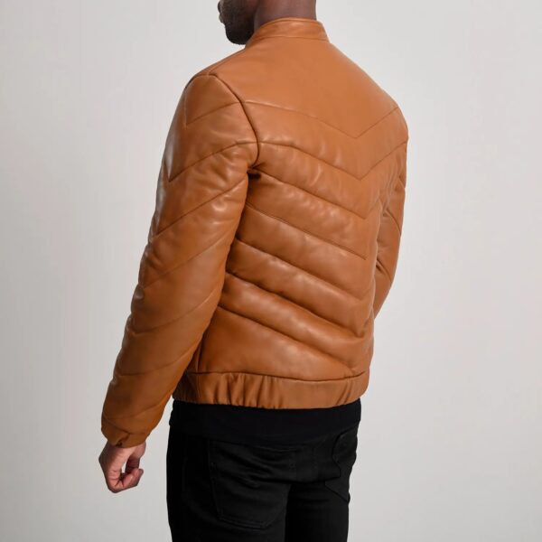 Travis Tan Leather Puffer Jacket - Image 5