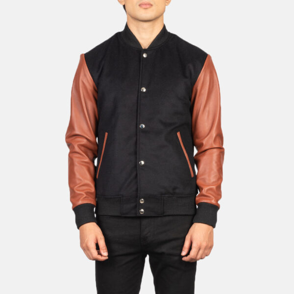 Vaxton Brown & Black Hybrid Varsity Jacket - Image 4