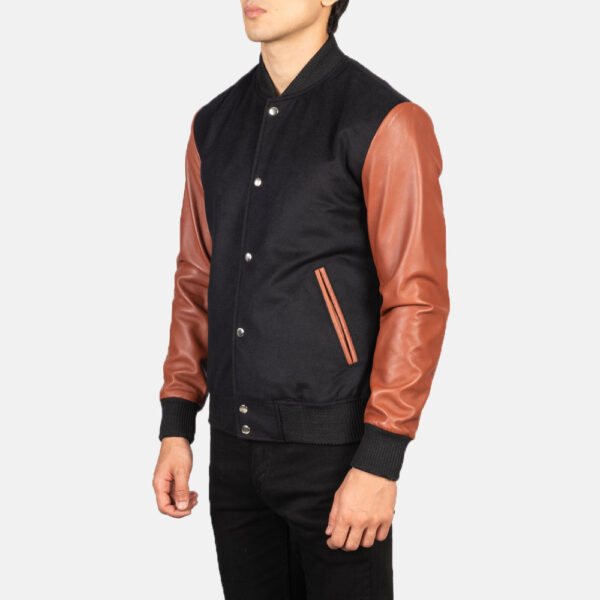 Vaxton Brown & Black Hybrid Varsity Jacket - Image 2