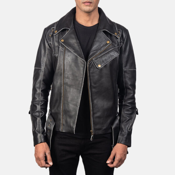 Vincent Black Leather Biker Jacket - Image 5