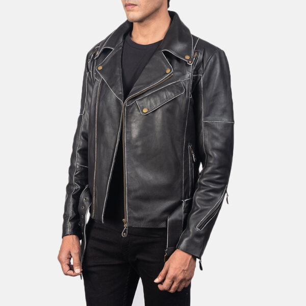 Vincent Black Leather Biker Jacket - Image 2