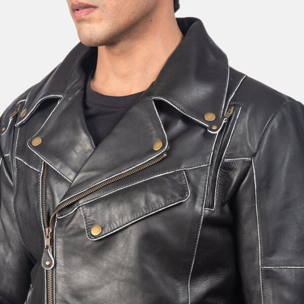 Vincent Black Leather Biker Jacket - Image 4