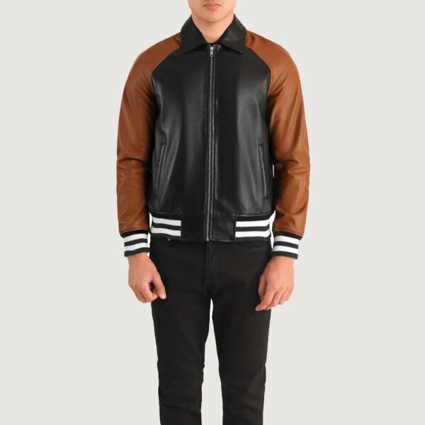 Walton Black & Brown Leather Varsity Jacket - Image 4