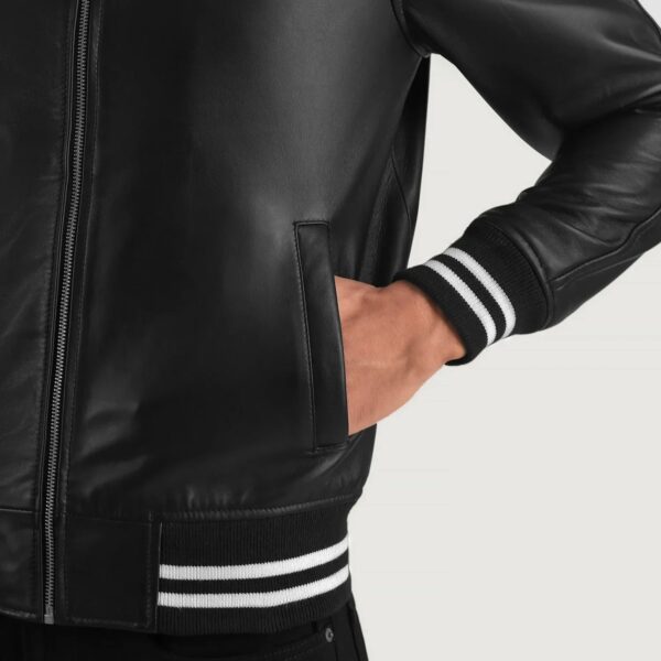 Walton Black Leather Varsity Jacket - Image 6