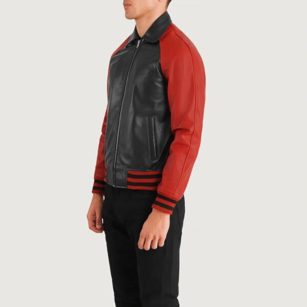 Walton Black & Red Leather Varsity Jacket - Image 2
