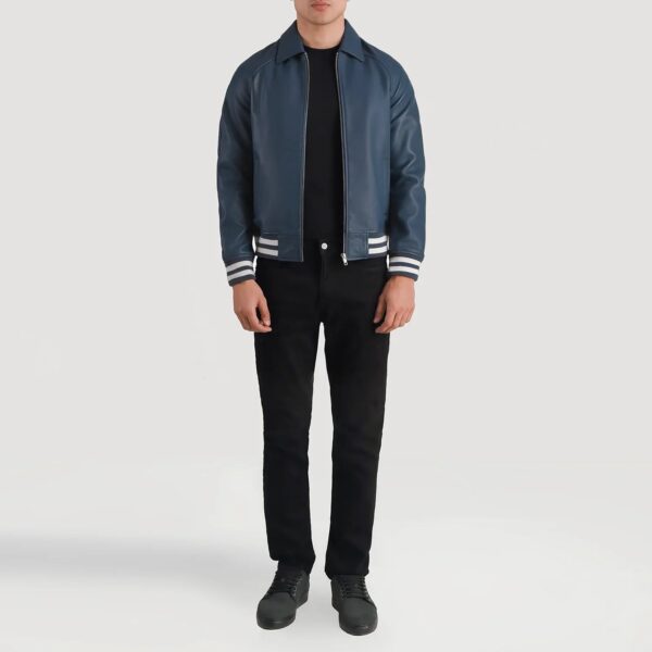 Walton Blue Leather Varsity Jacket - Image 4
