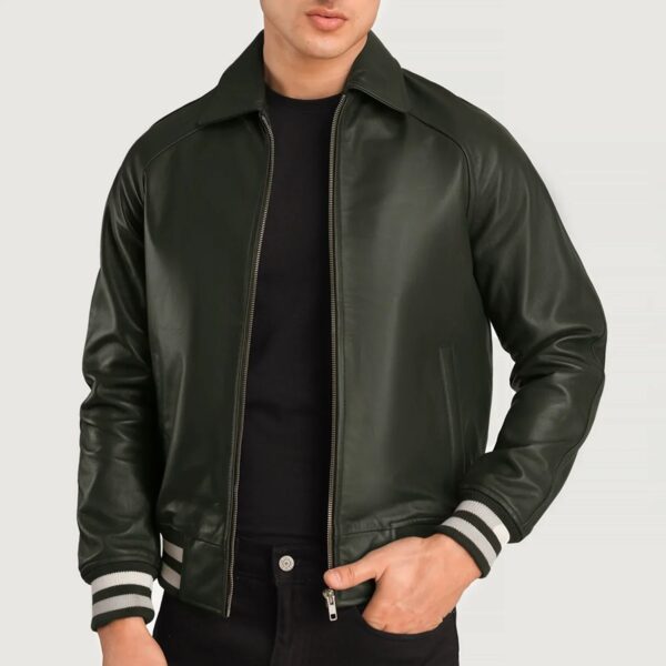 Walton Green Leather Varsity Jacket - Image 3