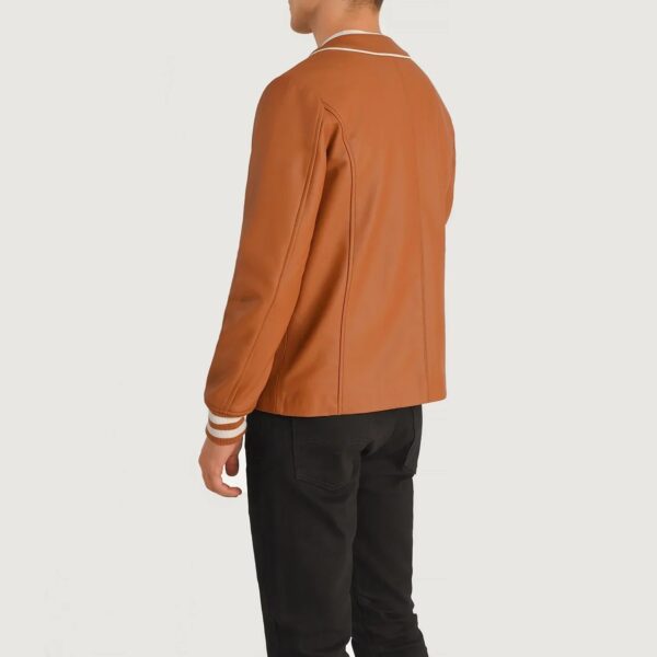 Willis Tan Brown Leather Varsity Jacket - Image 5