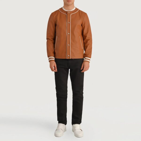 Willis Tan Brown Leather Varsity Jacket - Image 3