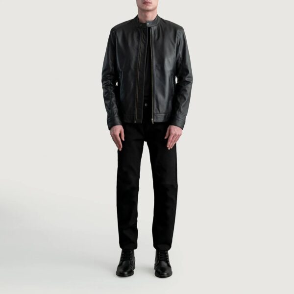 Zen Black Leather Biker Jacket - Image 4