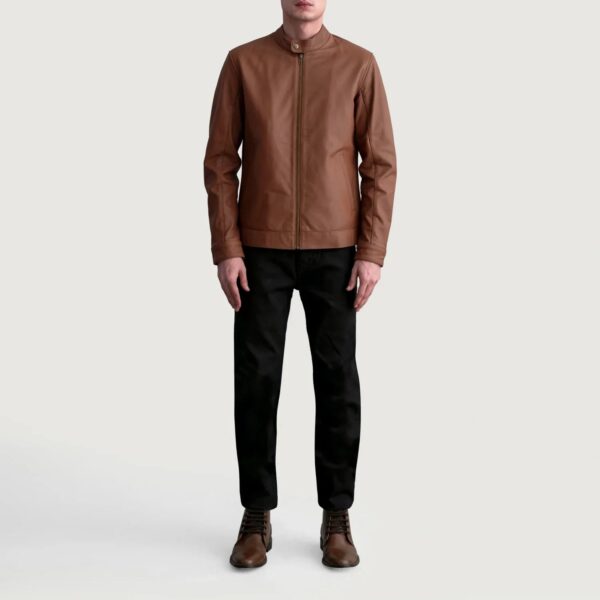 Zen Matte Brown Leather Biker Jacket - Image 4