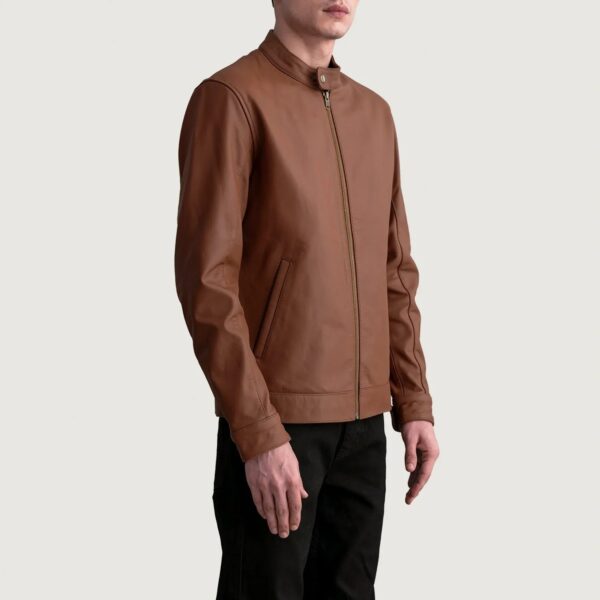 Zen Matte Brown Leather Biker Jacket - Image 2