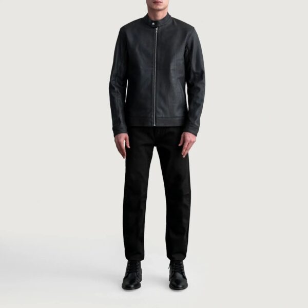 Zen Tumbled Black Leather Biker Jacket - Image 4