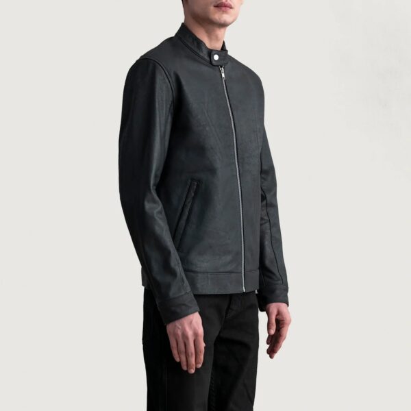 Zen Tumbled Black Leather Biker Jacket - Image 2