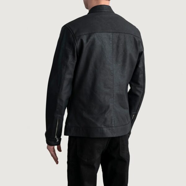Zen Tumbled Black Leather Biker Jacket - Image 6