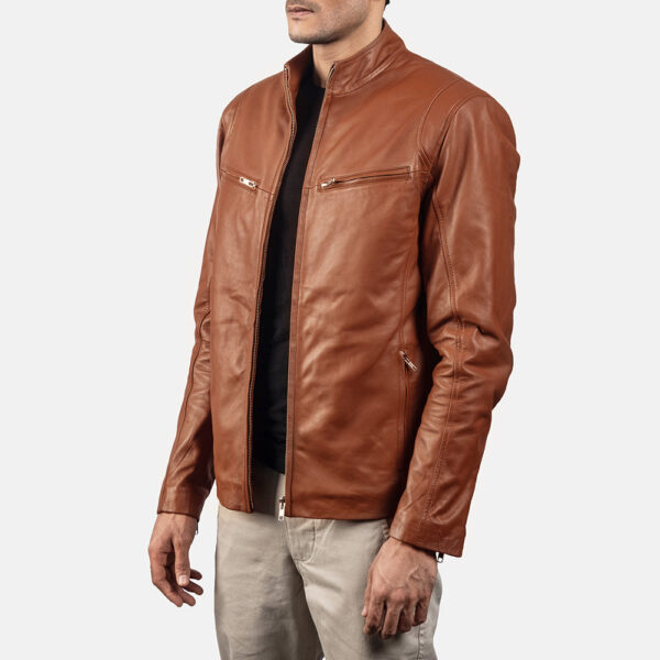 Ionic Brown Leather Biker Jacket - Image 2