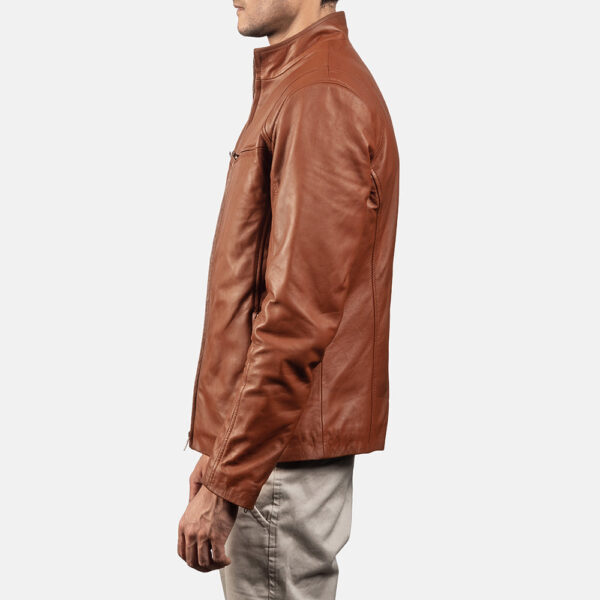 Ionic Brown Leather Biker Jacket - Image 5
